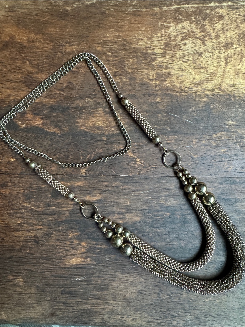 Vintage Multi-Strand Chain Necklace in Brass Tone